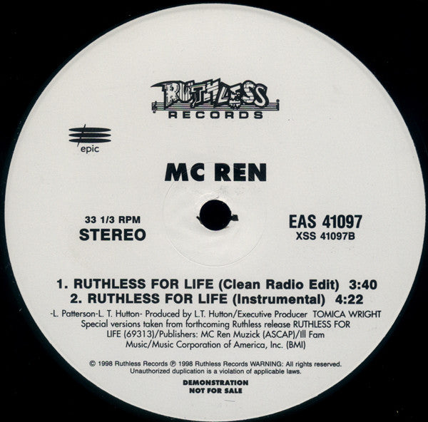 MC Ren : Ruthless For Life (12", Promo)