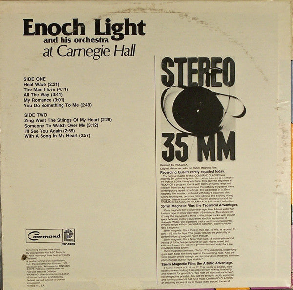 Enoch Light And His Orchestra : Enoch Light And His Orchestra At Carnegie Hall (LP, RE, RM)
