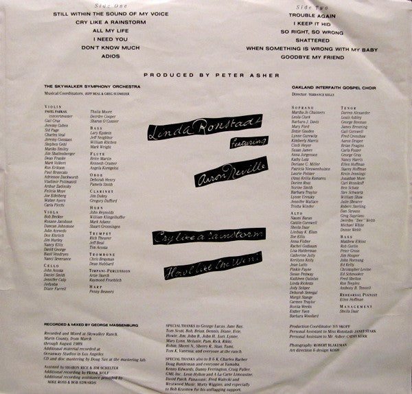Linda Ronstadt Featuring Aaron Neville : Cry Like A Rainstorm - Howl Like The Wind (LP, Album)