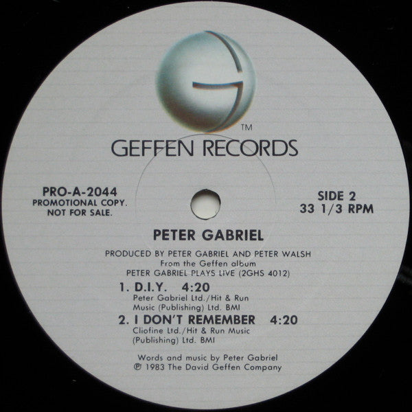 Peter Gabriel : Selections From "Peter Gabriel Plays Live" (12", Promo)