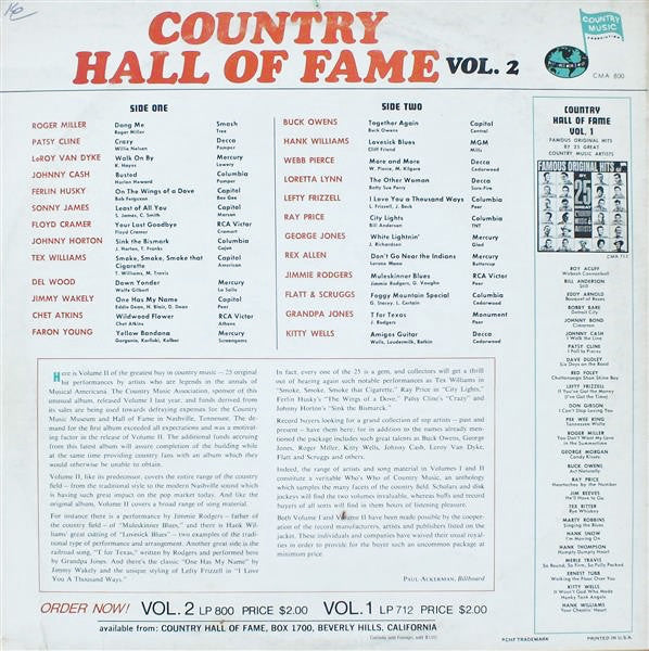 Various : Country Hall Of Fame Vol. 2 (LP, Comp, Mono)