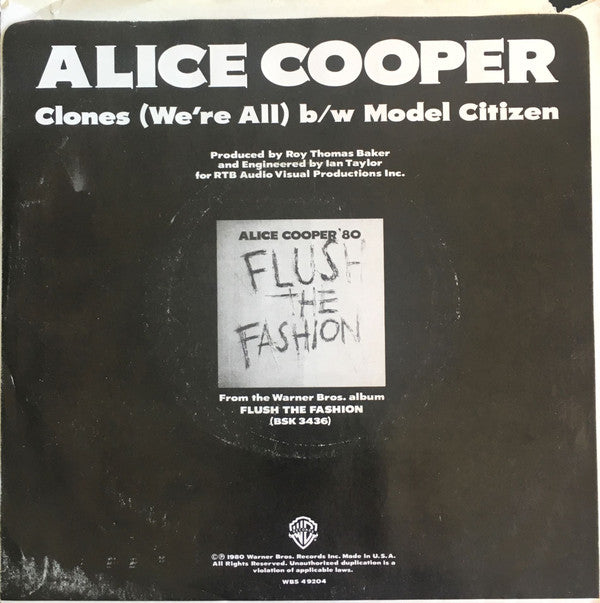 Alice Cooper (2) : Clones (We're All) (7", Single, Promo)