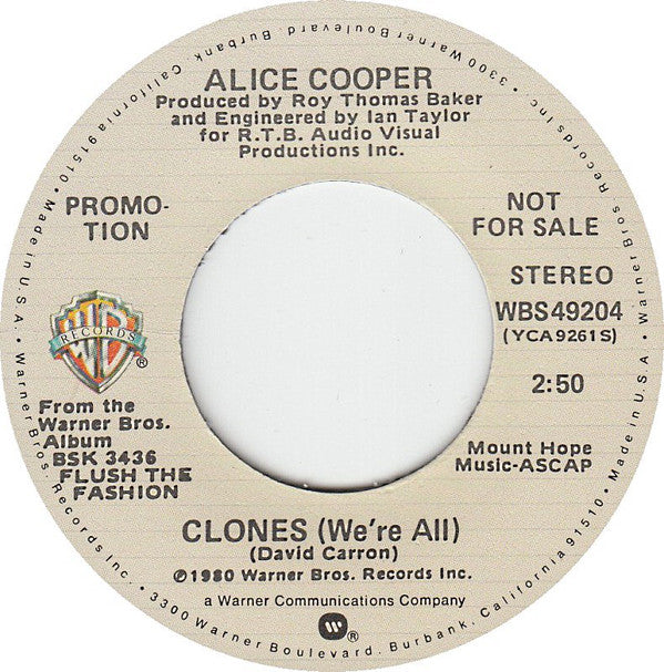 Alice Cooper (2) : Clones (We're All) (7", Single, Promo)