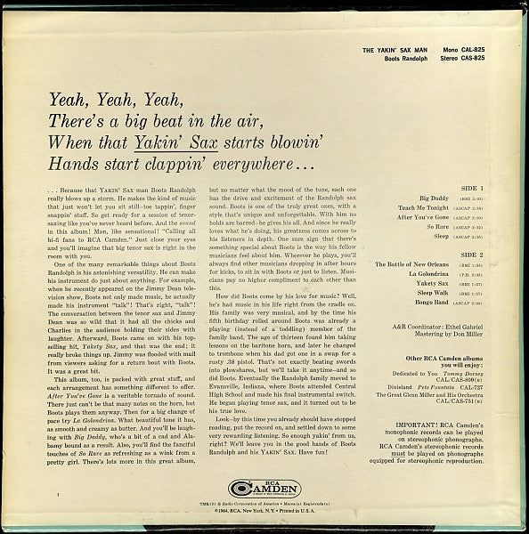 Boots Randolph : The Yakin' Sax Man (LP, Album, Mono, Ind)