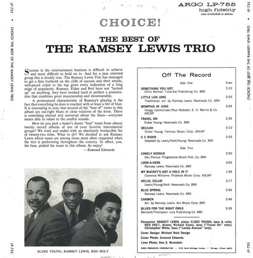 The Ramsey Lewis Trio : Choice!: The Best Of The Ramsey Lewis Trio (LP, Comp)