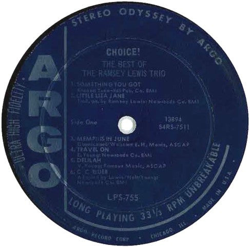 The Ramsey Lewis Trio : Choice!: The Best Of The Ramsey Lewis Trio (LP, Comp)