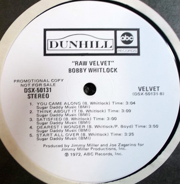 Bobby Whitlock : Raw Velvet (LP, Album, Promo)