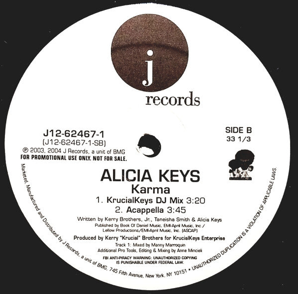 Alicia Keys : Karma (12", Promo)