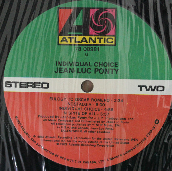 Jean-Luc Ponty : Individual Choice (LP, Album)