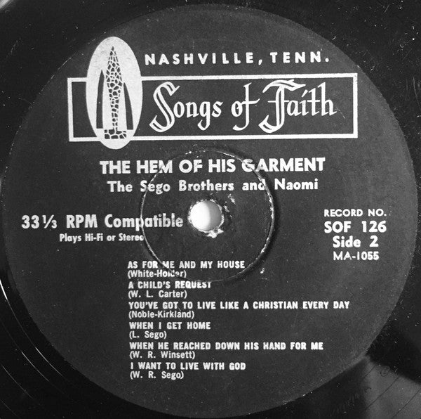 Sego Brothers And Naomi : Hem Of His Garment (LP, Album)
