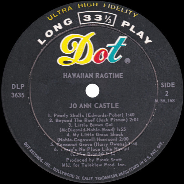Jo Ann Castle : Hawaiian Ragtime (LP, Album, Mono)