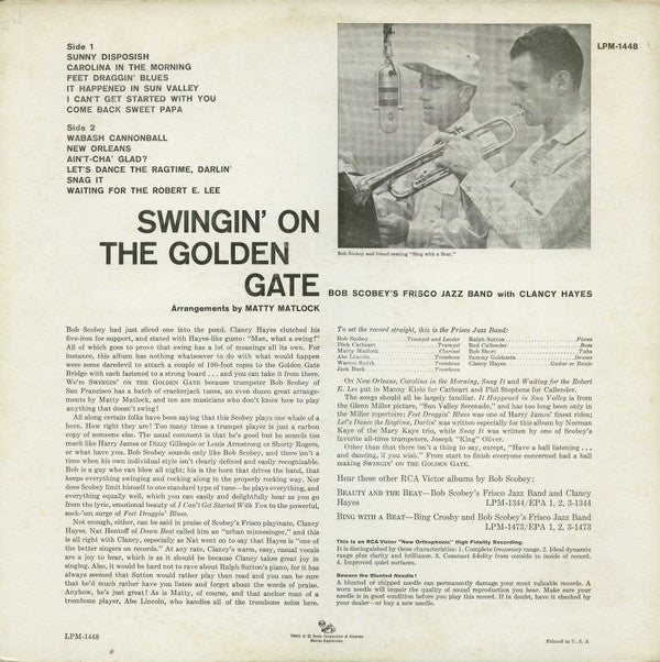 Bob Scobey's Frisco Band With Clancy Hayes : Swingin' On The Golden Gate (LP, Album, Mono)