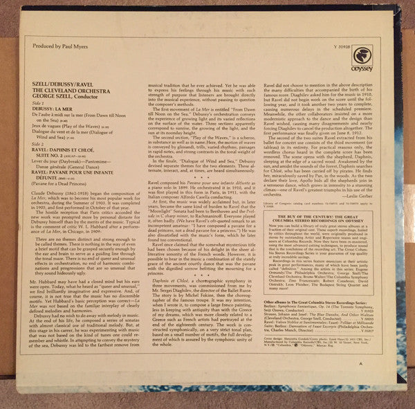 George Szell / Claude Debussy / Maurice Ravel / The Cleveland Orchestra : La Mer / Daphnis And Chloé / Suite No. 2 / Pavane For A Dead Princess (LP, RE)