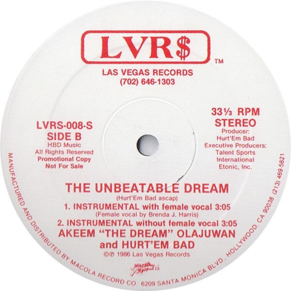 Akeem The Dream & Hurt 'Em Bad : The Unbeatable Dream (12", Promo)