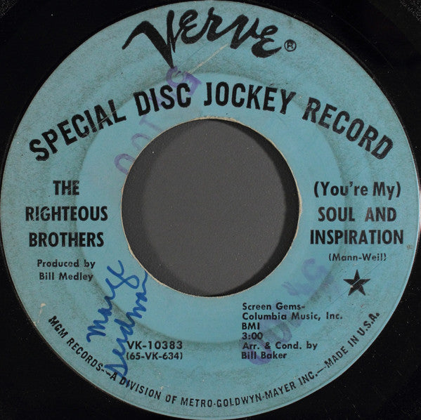 The Righteous Brothers : (You're My) Soul And Inspiration (7", Single, Promo)