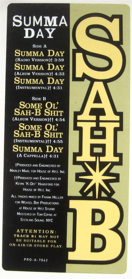 Sah-B : Summa Day / Some Ol' Sah-B Shit (12", Promo)