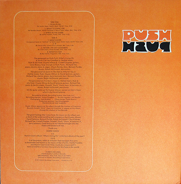 Herbie Mann : Push Push (LP, Album, Club, PR,)