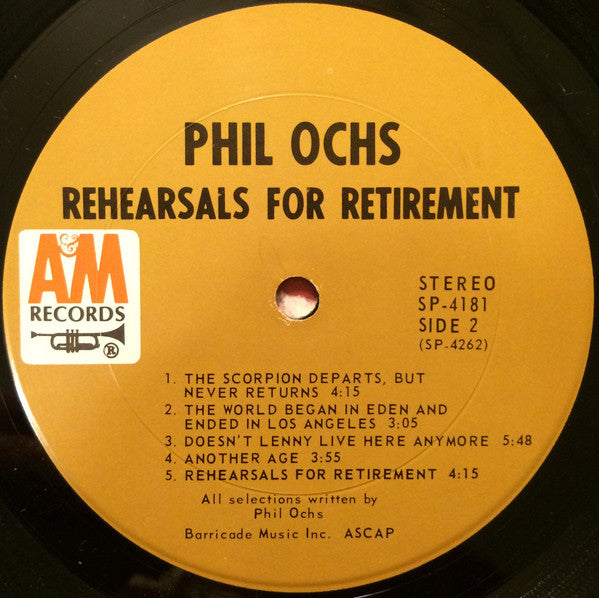 Phil Ochs : Rehearsals For Retirement (LP, Album, Pit)