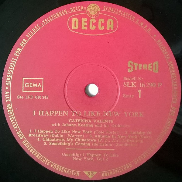 Caterina Valente With The John Keating Orchestra : I Happen To Like New York (LP, Album)