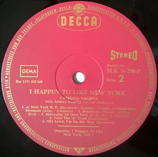 Caterina Valente With The John Keating Orchestra : I Happen To Like New York (LP, Album)