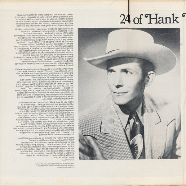 Hank Williams : 24 Of Hank Williams' Greatest Hits (2xLP, Comp, RE, PRC)