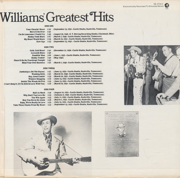 Hank Williams : 24 Of Hank Williams' Greatest Hits (2xLP, Comp, RE, PRC)