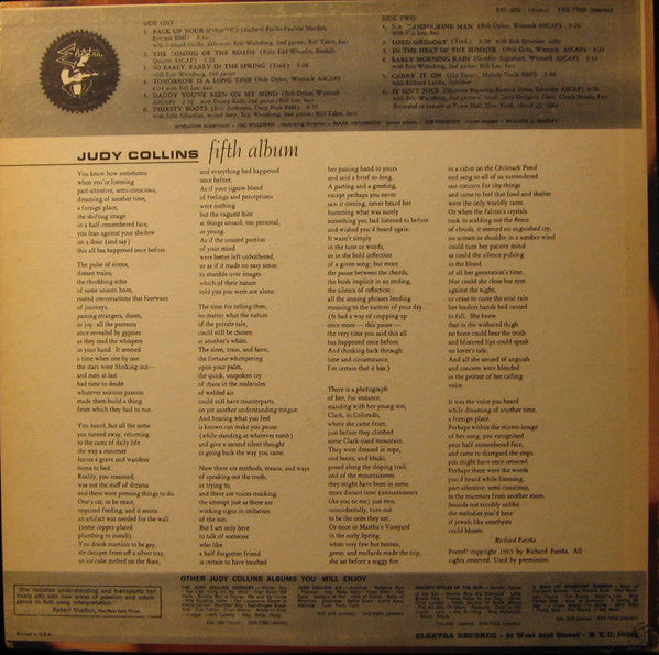 Judy Collins : Judy Collins' Fifth Album (LP, Album, RE, Pit)