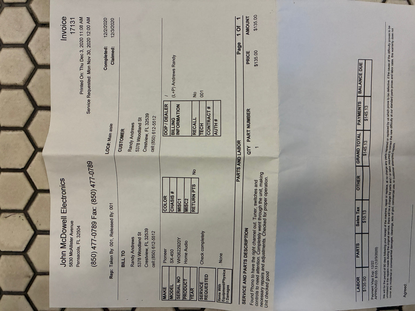 Pioneer SX-450 Receiver