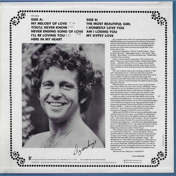 Bobby Vinton : Melodies Of Love (LP, Album, RE)