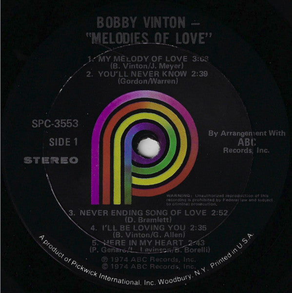 Bobby Vinton : Melodies Of Love (LP, Album, RE)