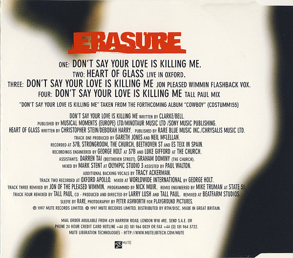 Erasure : Don't Say Your Love Is Killing Me (CD, Single)