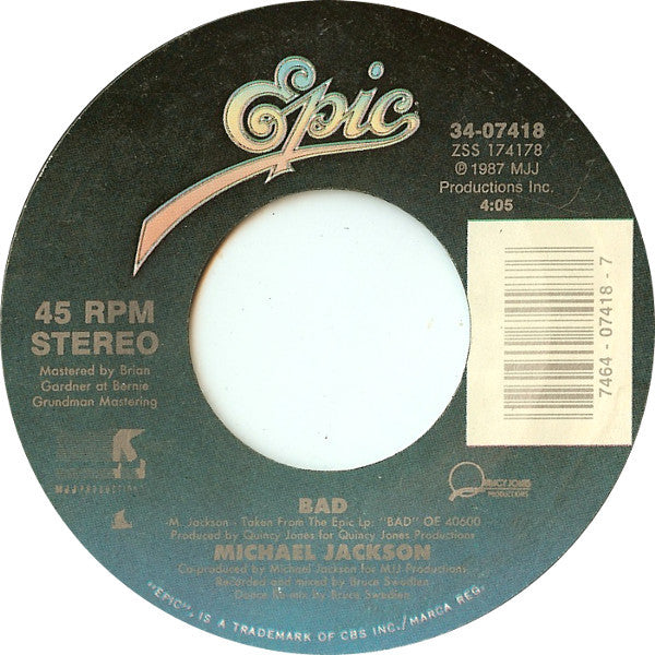 Michael Jackson : Bad (7", Single)