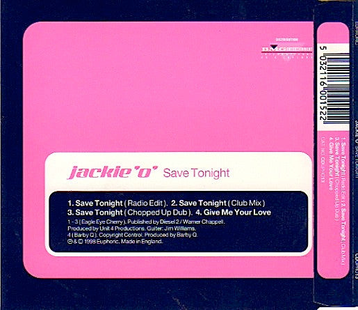 Jackie 'O' : Save Tonight (CD, Single)