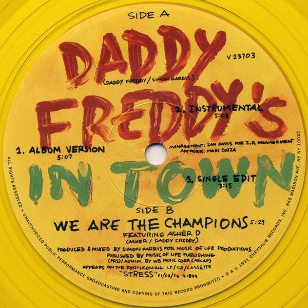Daddy Freddy : Daddy Freddy's In Town / We Are The Champions (12", Yel)