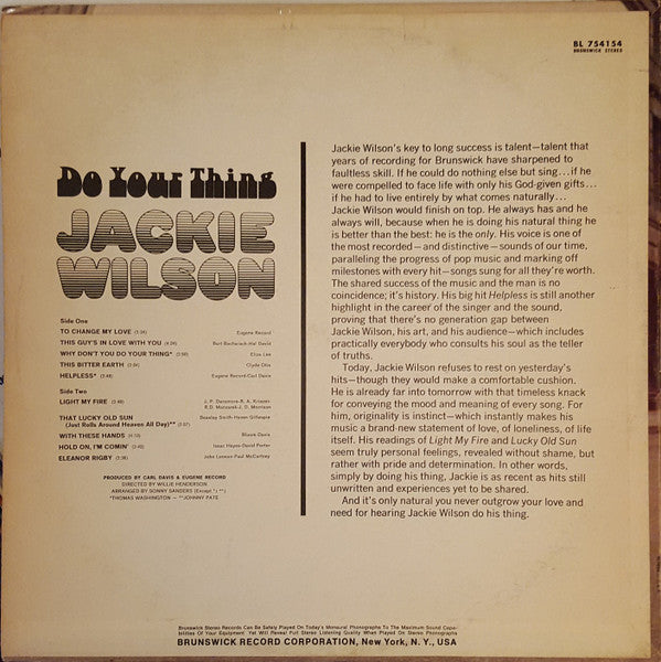 Jackie Wilson : Do Your Thing (LP, Album)