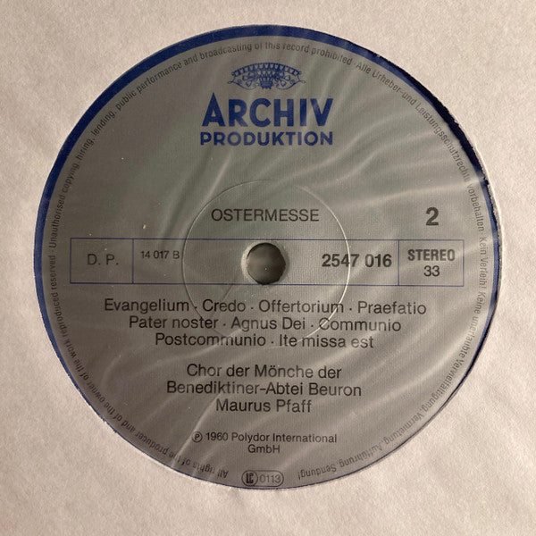 Chor Der Mönche Der Benediktiner-Erzabtei, Beuron* - Pater Maurus Pfaff : Gregorianischer Choral: Ostermesse (Missa In Dominica Resurrectionis) (LP, RE)