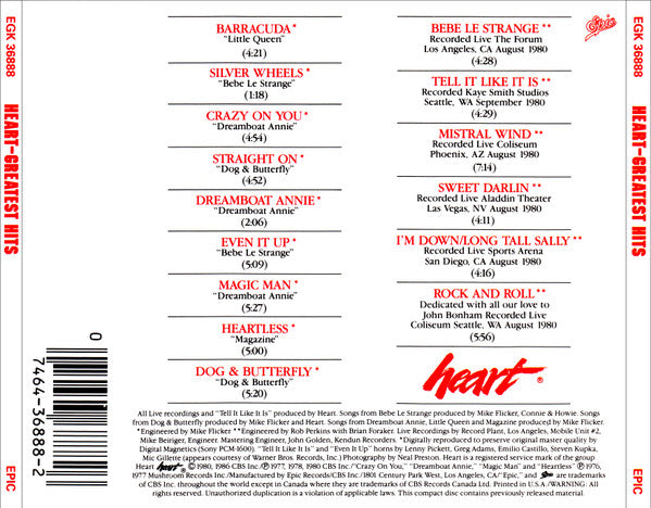 Heart : Greatest Hits / Live (CD, Comp, RE)