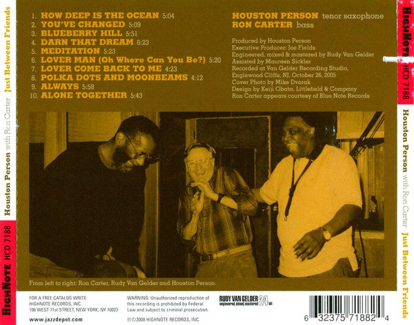 Houston Person With Ron Carter : Just Between Friends (CD, Album)