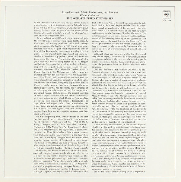 Walter Carlos : The Well-Tempered Synthesizer (LP, Album, Pit)