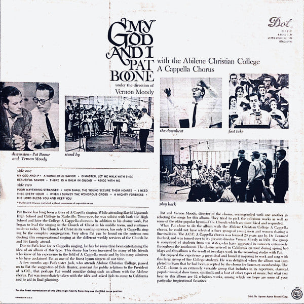 Pat Boone With The Abilene Christian College A Capella Chorus* Under The Direction Of Vernon Moody : My God And I (LP, Album, Mono)