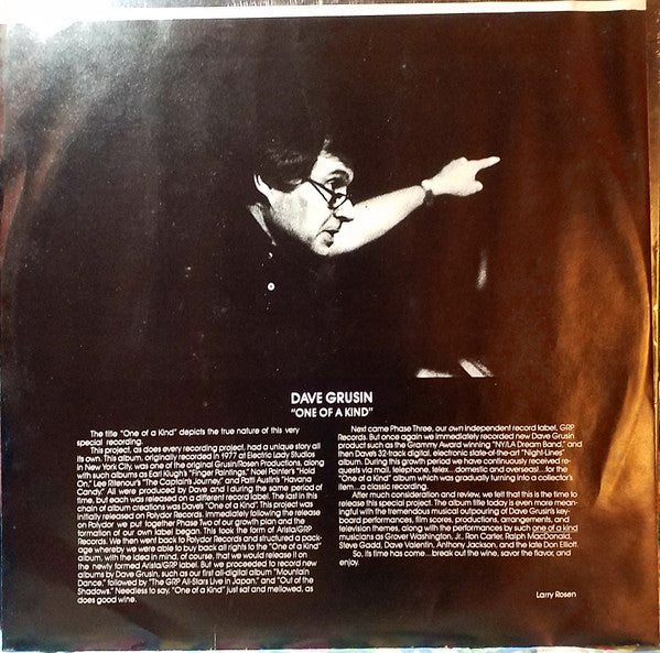 Dave Grusin : One Of A Kind (LP, Album, Club, RE)