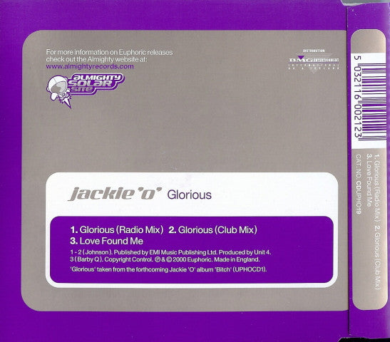 Jackie 'O' : Glorious (Dance Version) (CD, Single)