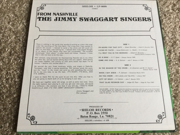 The Jimmy Swaggart Singers, Jimmy Swaggart : From Nashville, The Jimmy Swaggart Singers (LP, Album)