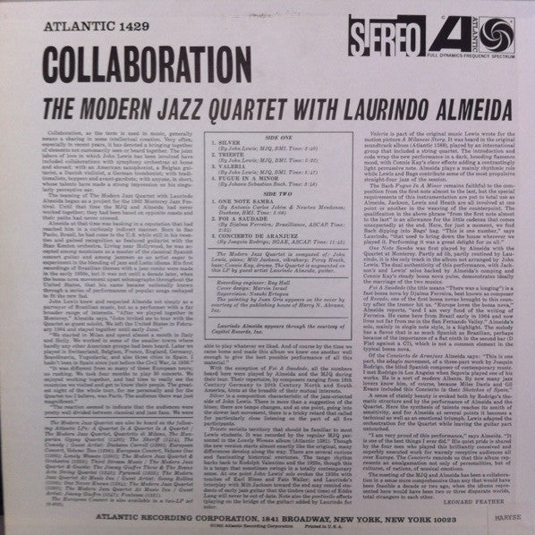 The Modern Jazz Quartet With Laurindo Almeida : Collaboration (LP, Album, RE, Spe)