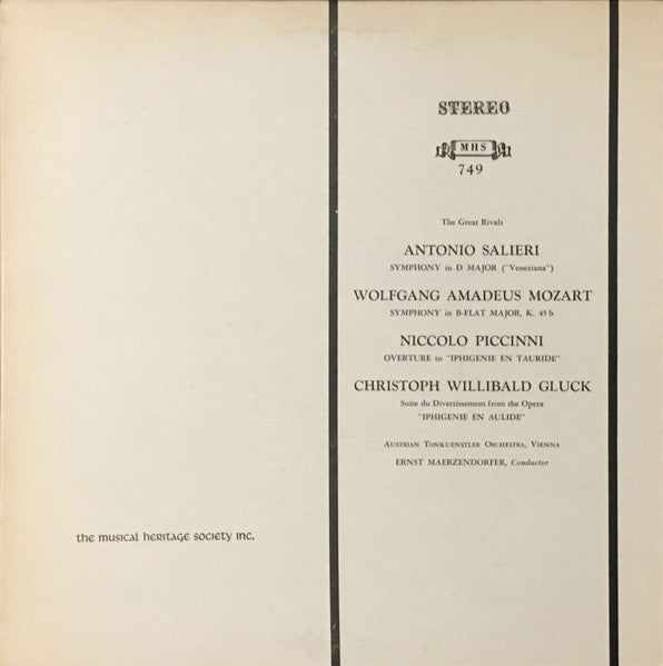 Antonio Salieri, Wolfgang Amadeus Mozart, Niccolò Piccinni, Christoph Willibald Gluck - Austrian Tonkuenstler Orchestra, Vienna*, Ernst Maerzendorfer* : The Great Rivals (LP)