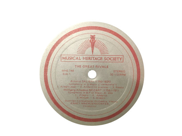 Antonio Salieri, Wolfgang Amadeus Mozart, Niccolò Piccinni, Christoph Willibald Gluck - Austrian Tonkuenstler Orchestra, Vienna*, Ernst Maerzendorfer* : The Great Rivals (LP)