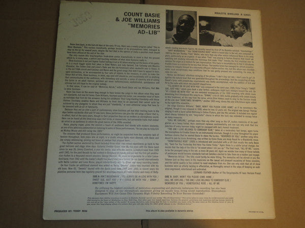Joe Williams / Count Basie : Memories Ad-Lib (LP, Album, RE)
