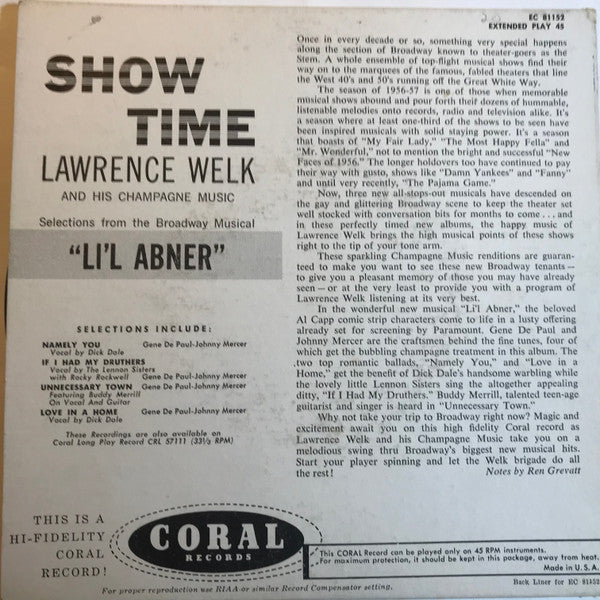 Lawrence Welk And His Champagne Music : Show Time (7", EP)