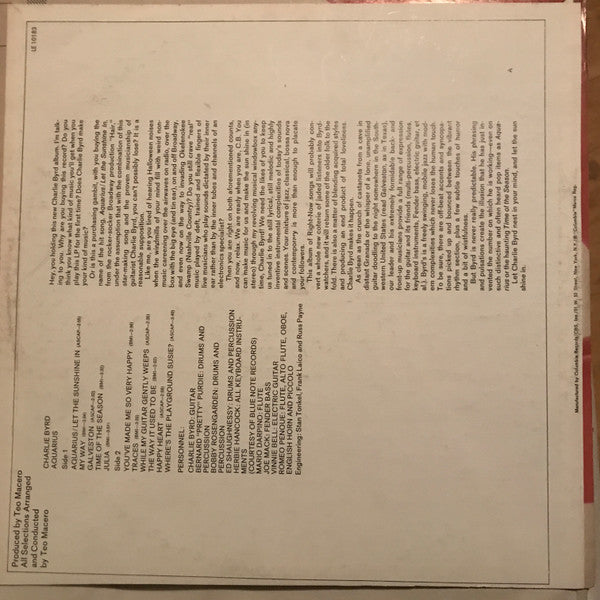 Charlie Byrd : Aquarius (LP, Album, RE)