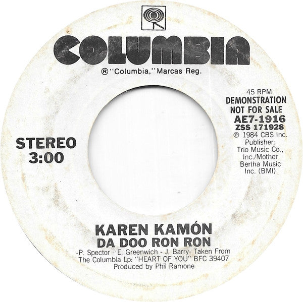 Karen Kamon : Da Doo Ron Ron (7", Promo, Styrene)